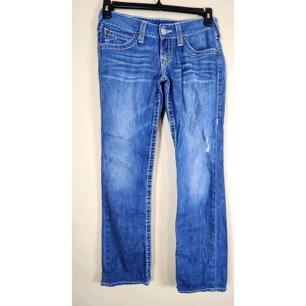 True Religion Women's Size 27 Straight Leg Jeans U Flap Pockets Y2K Low Rise‎